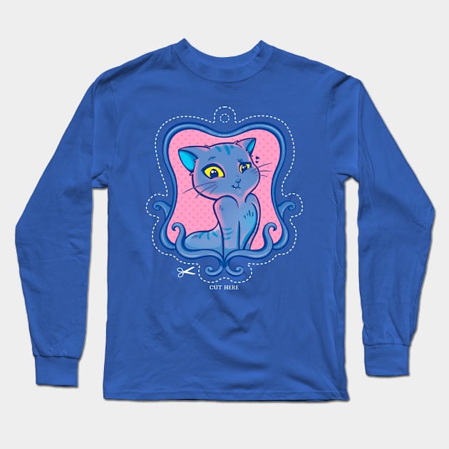 Blue Cat Long Sleeve T-Shirt by rustyhands